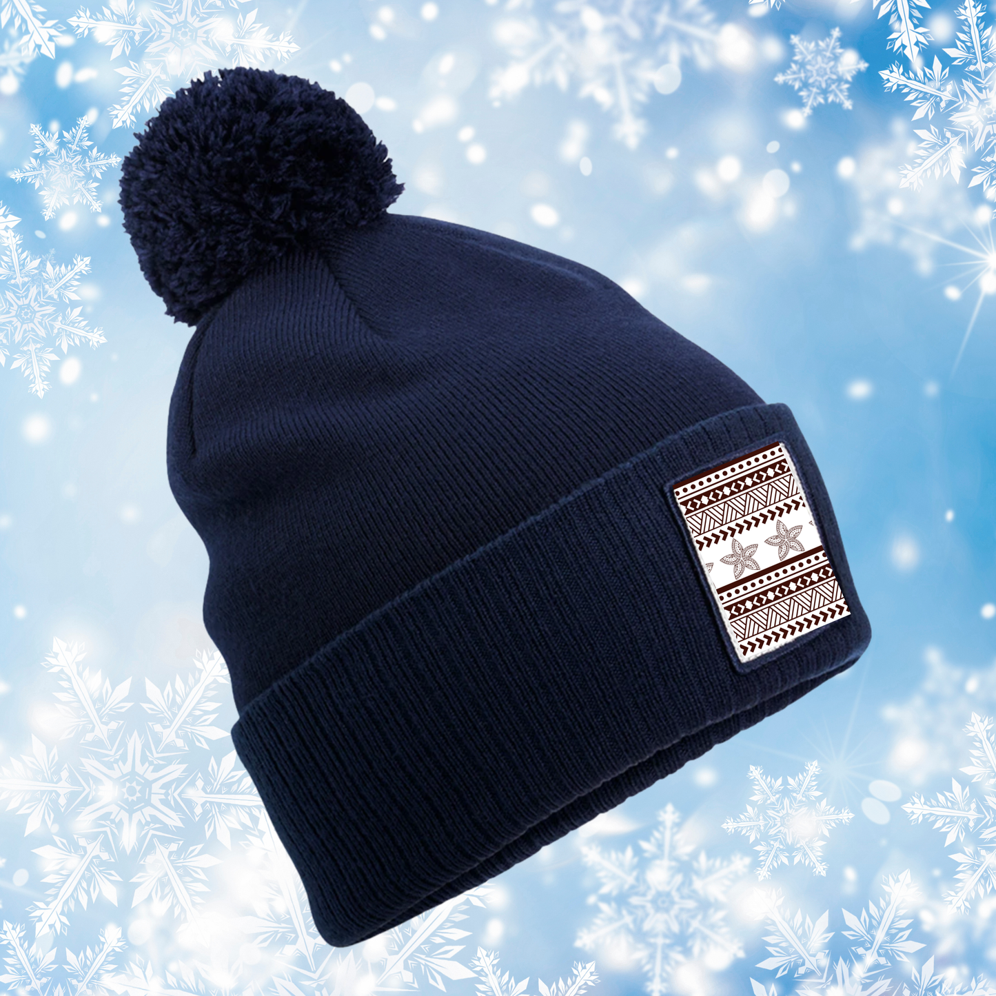 Micro Fleece Lining PomPom Patch Beanie